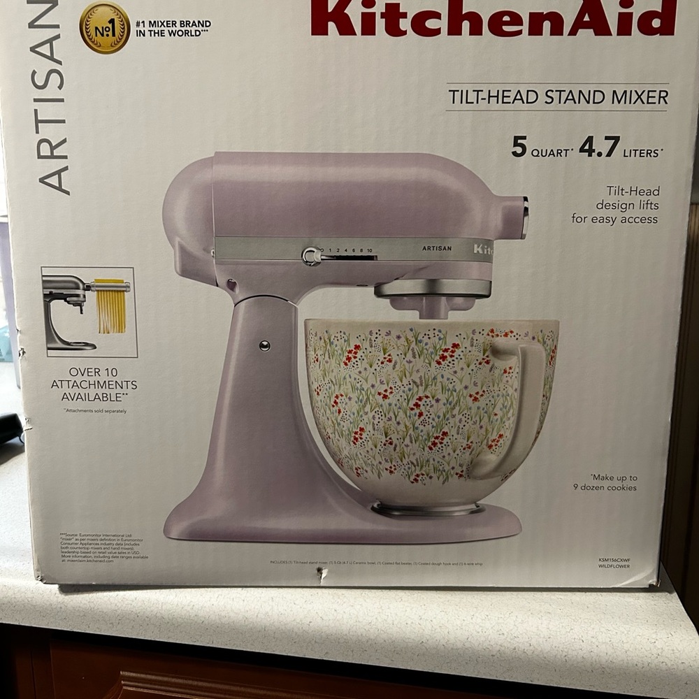 KitchenAid Artisan Purple Stand Mixer with Floral Bowl